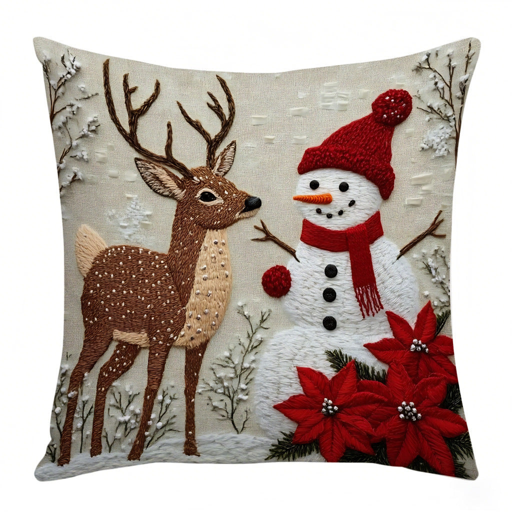 HKM-432659 Christmas Festival Elk and Rabbit Linen Pillow Cover - Modern 45x45 Atmosphere Decoration