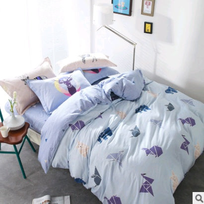 HKM-432851 Cotton Four-Piece Fashion Bedding Set with Personalized Design and Paint Printing