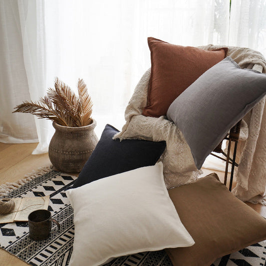 HKM-432979 Cotton and Linen Square Throw Pillow Cushion - Multiple Colors and Sizes Available