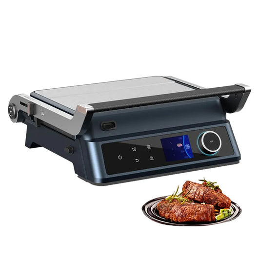 KTX-433043 Digital Glass Surface Smokeless Indoor Panini Grill - 180 Degrees Opening Contact Toaster