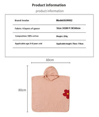 HKM-433107 Cotton Gauze Hooded Bath Towel for Kids with Flower and Cartoon Designs