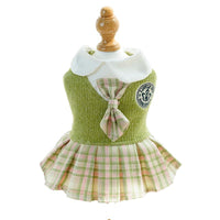 HKM-433171 Plaid Dog Dress for Small Dogs and Cats in Pink, Blue, and Green - Fashionable College Style with Skirt for Spring and Autumn