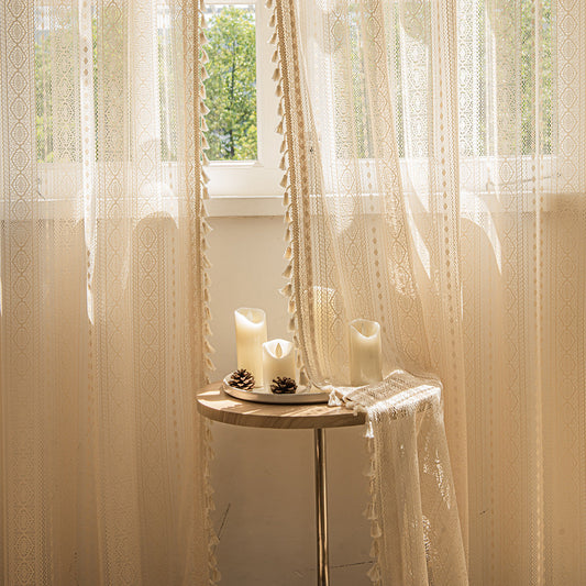 HKM-433235 Bohemian Lace Window Curtains for Living Room and Bedroom, Polyester, Multiple Sizes Available
