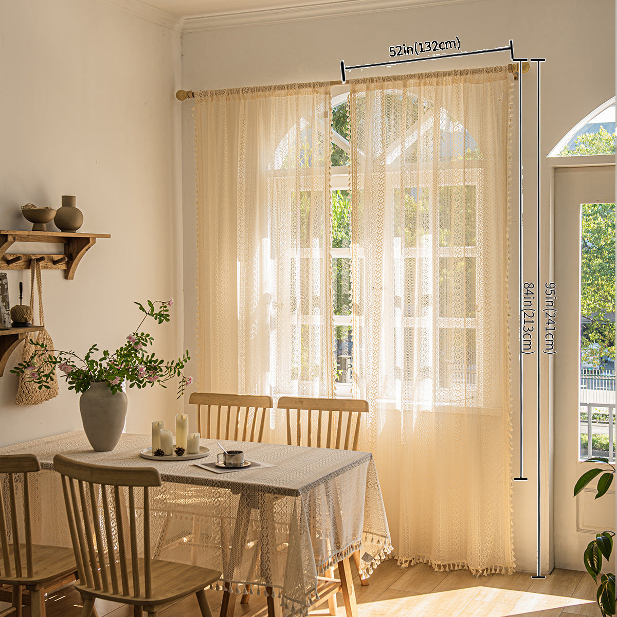HKM-433235 Bohemian Lace Window Curtains for Living Room and Bedroom, Polyester, Multiple Sizes Available