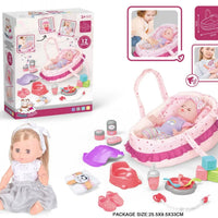 HKM-433363 14 Inch Vinyl Doll Nursing Hand Basket Set with Sounds and Accessories for Kids