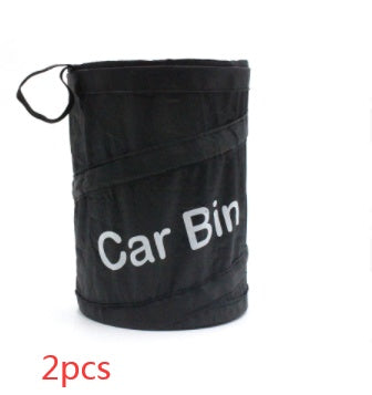 HKM-433363 Automotive Folding Trash Can - Car-Mounted Polyester Waste Bin, 15x20CM, Black
