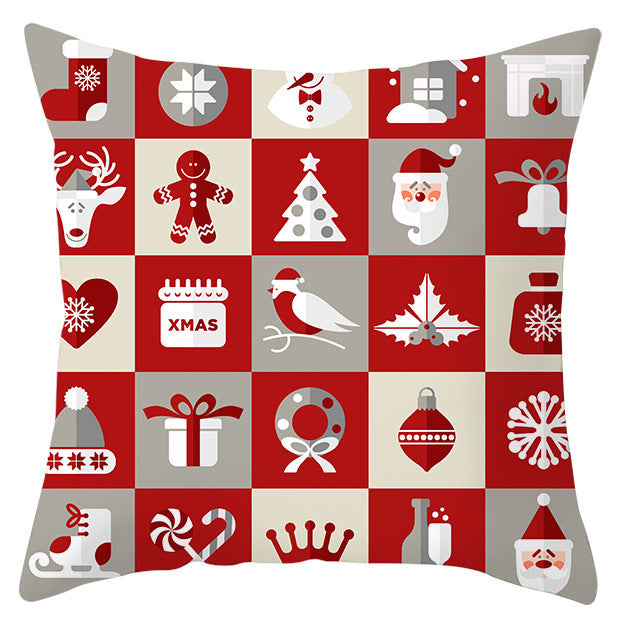 KTX-433363 Festive Santa Elk Snowflake Pillow Cover - 45x45cm Polyester Cushion Cover for Christmas Decor