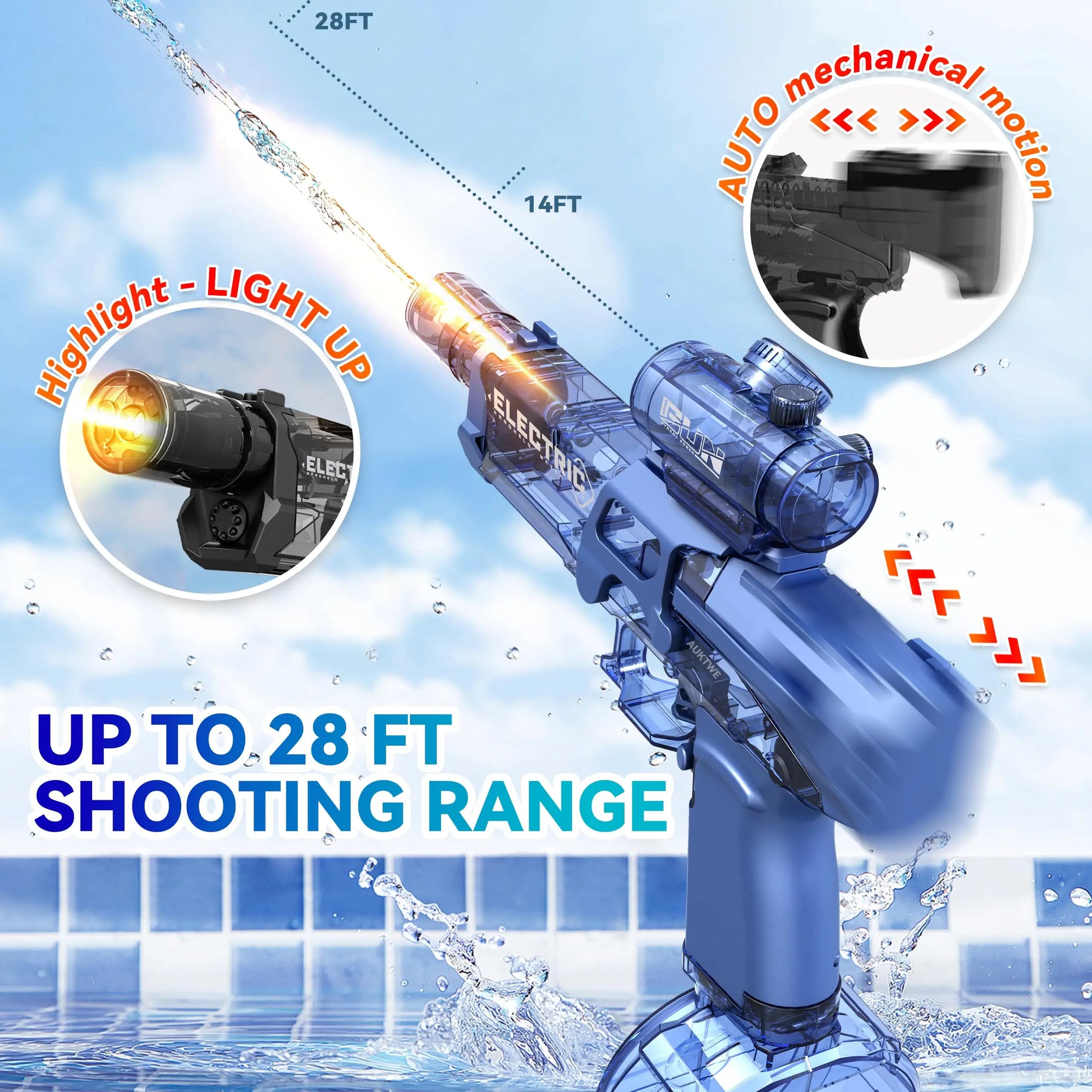 HKM-433491 Electric Water Blaster with Light-Up Feature for Outdoor Fun - High Capacity Water Gun for Ages 5 and Up
