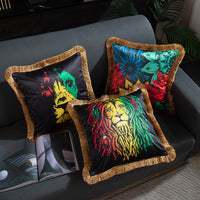 HKM-433491 Leopard and Floral Abstract Pattern Artificial Silk Pillowcase with Tassel Detail, 45x45cm