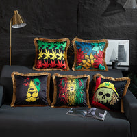 HKM-433491 Leopard and Floral Abstract Pattern Artificial Silk Pillowcase with Tassel Detail, 45x45cm