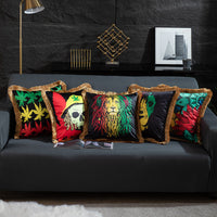 HKM-433491 Leopard and Floral Abstract Pattern Artificial Silk Pillowcase with Tassel Detail, 45x45cm