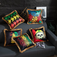 HKM-433491 Leopard and Floral Abstract Pattern Artificial Silk Pillowcase with Tassel Detail, 45x45cm
