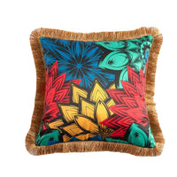 HKM-433491 Leopard and Floral Abstract Pattern Artificial Silk Pillowcase with Tassel Detail, 45x45cm