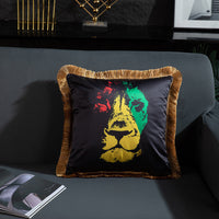 HKM-433491 Leopard and Floral Abstract Pattern Artificial Silk Pillowcase with Tassel Detail, 45x45cm