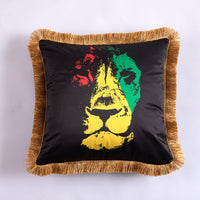 HKM-433491 Leopard and Floral Abstract Pattern Artificial Silk Pillowcase with Tassel Detail, 45x45cm