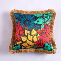 HKM-433491 Leopard and Floral Abstract Pattern Artificial Silk Pillowcase with Tassel Detail, 45x45cm