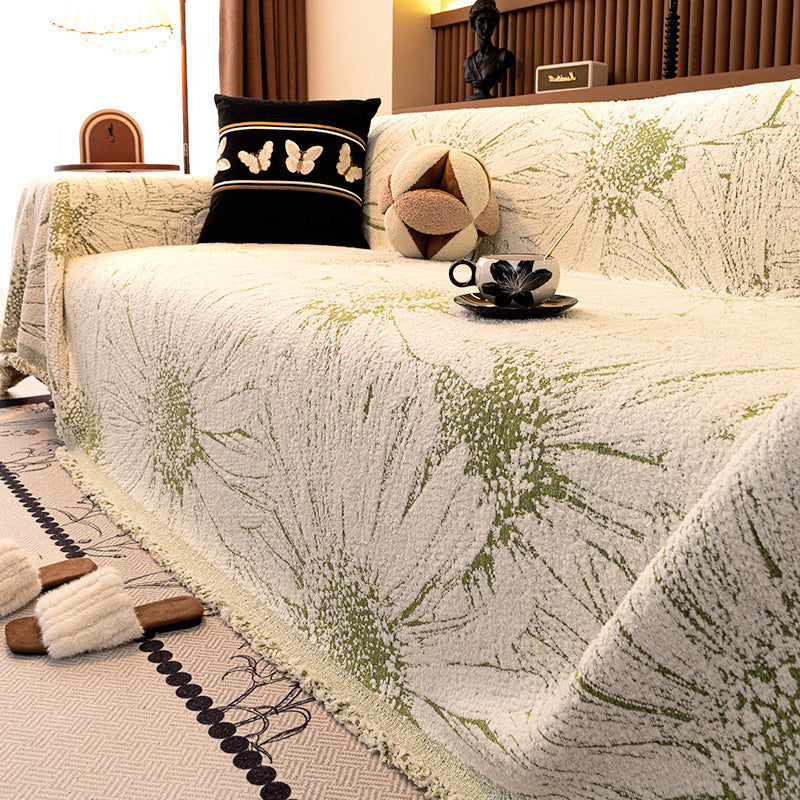 HKM-433683 Floral Pattern Universal Sofa Cover - Soft Flannel, Multiple Sizes Available