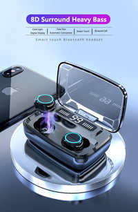 HKM-433747 Bluetooth Wireless Headset with Digital Power Display, Touch Control, and IPX7 Waterproof Rating