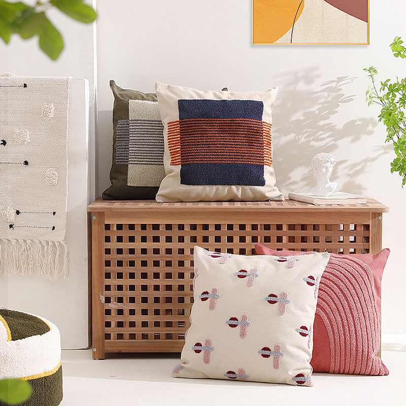 HKM-433811 Washed Canvas Geometric Pillow Cover for Modern Home and Office Decor