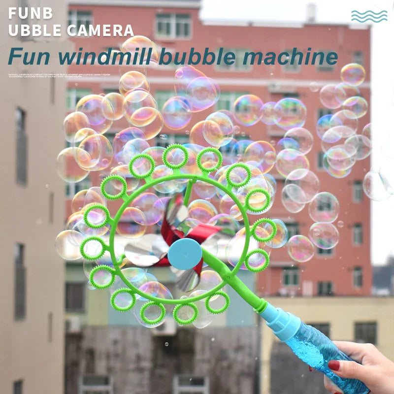 HKM-433939 2-in-1 Handheld Magic Windmill Bubble Wand for Kids - Portable Soap Bubble Maker for Outdoor Fun