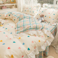 HKM-434003 Korean Style 100% Cotton Four-Piece Bed Skirt Set with Floral and Animal Patterns