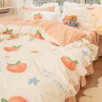 HKM-434003 Korean Style 100% Cotton Four-Piece Bed Skirt Set with Floral and Animal Patterns