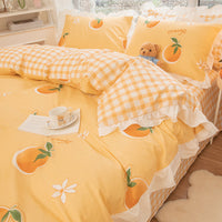 HKM-434003 Korean Style 100% Cotton Four-Piece Bed Skirt Set with Floral and Animal Patterns