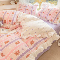 HKM-434003 Korean Style 100% Cotton Four-Piece Bed Skirt Set with Floral and Animal Patterns