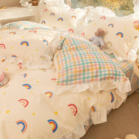 HKM-434003 Korean Style 100% Cotton Four-Piece Bed Skirt Set with Floral and Animal Patterns