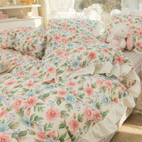 HKM-434003 Korean Style 100% Cotton Four-Piece Bed Skirt Set with Floral and Animal Patterns