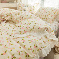 HKM-434003 Korean Style 100% Cotton Four-Piece Bed Skirt Set with Floral and Animal Patterns
