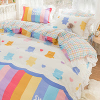 HKM-434003 Korean Style 100% Cotton Four-Piece Bed Skirt Set with Floral and Animal Patterns