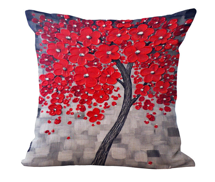 HKM-434067 Cotton and Linen Oil Painting Pillowcase - 45x45cm, Gentle Wash Recommended