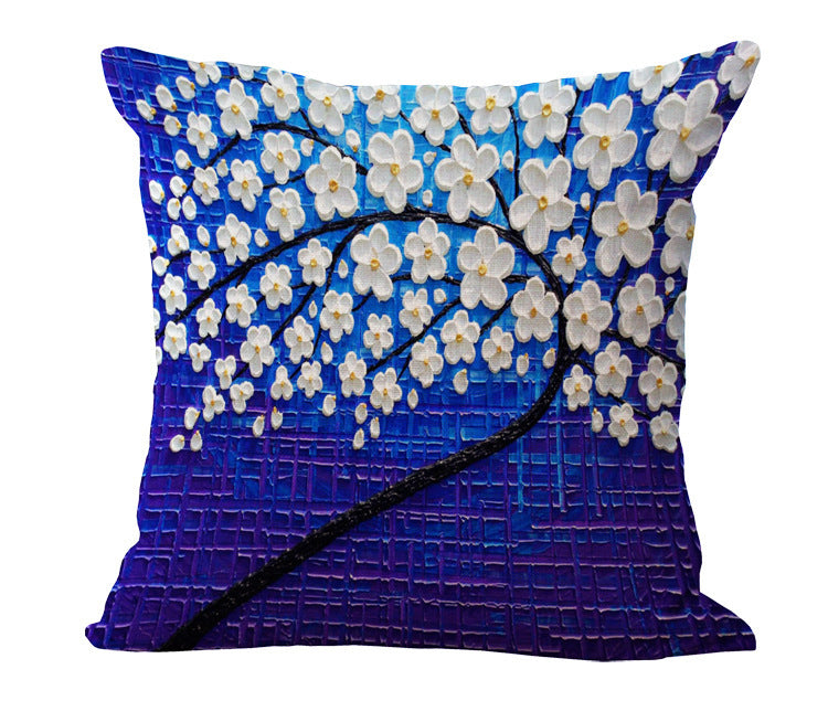 HKM-434067 Cotton and Linen Oil Painting Pillowcase - 45x45cm, Gentle Wash Recommended