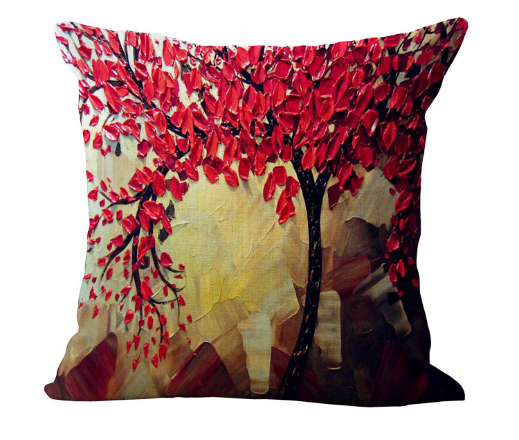 HKM-434067 Cotton and Linen Oil Painting Pillowcase - 45x45cm, Gentle Wash Recommended