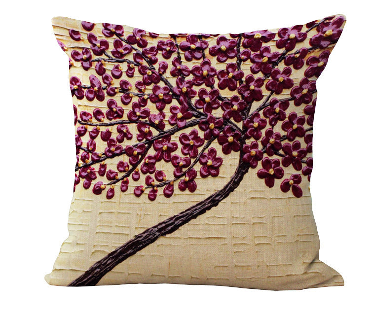 HKM-434067 Cotton and Linen Oil Painting Pillowcase - 45x45cm, Gentle Wash Recommended