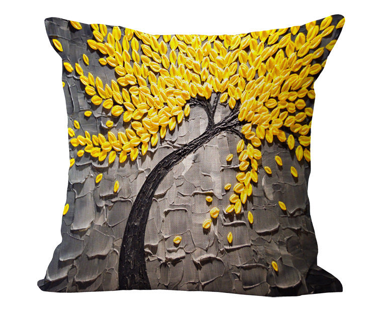 HKM-434067 Cotton and Linen Oil Painting Pillowcase - 45x45cm, Gentle Wash Recommended