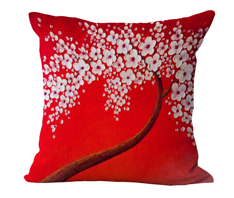 HKM-434067 Cotton and Linen Oil Painting Pillowcase - 45x45cm, Gentle Wash Recommended