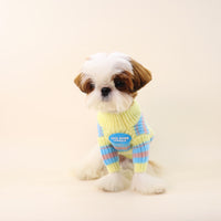 HKM-434259 Small Pet Sweater in Blue and Yellow Stripes for Autumn/Winter - Wool, Casual Style, Sizes XS-XXL