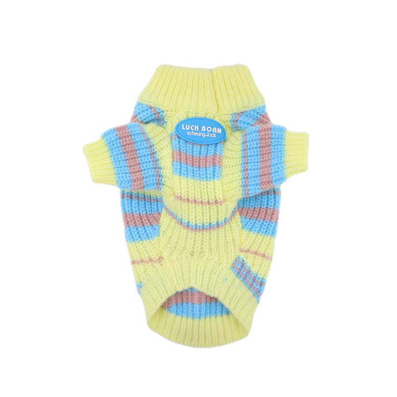 HKM-434259 Small Pet Sweater in Blue and Yellow Stripes for Autumn/Winter - Wool, Casual Style, Sizes XS-XXL