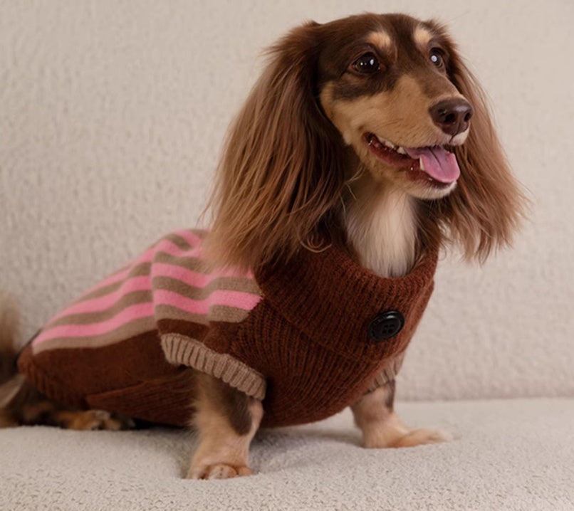 HKM-434323 Sleeveless Winter Warm Sweater Vest for Dogs in Pink or Lake Blue Stripes