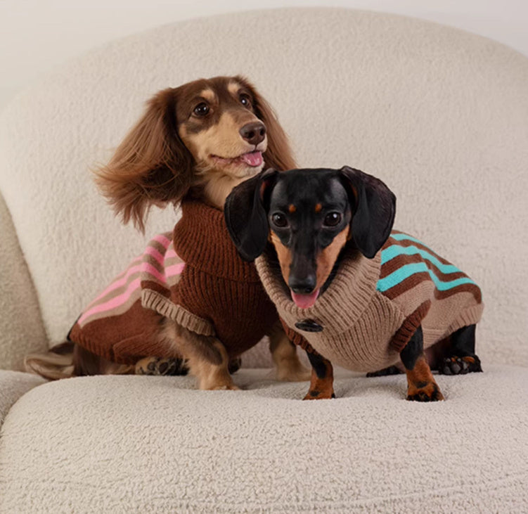 HKM-434323 Sleeveless Winter Warm Sweater Vest for Dogs in Pink or Lake Blue Stripes
