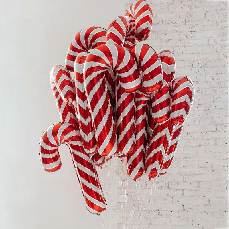 HKM-434451 Christmas Crutch Foil Balloon - 83CM Decorative Inflatable for Holiday Celebrations