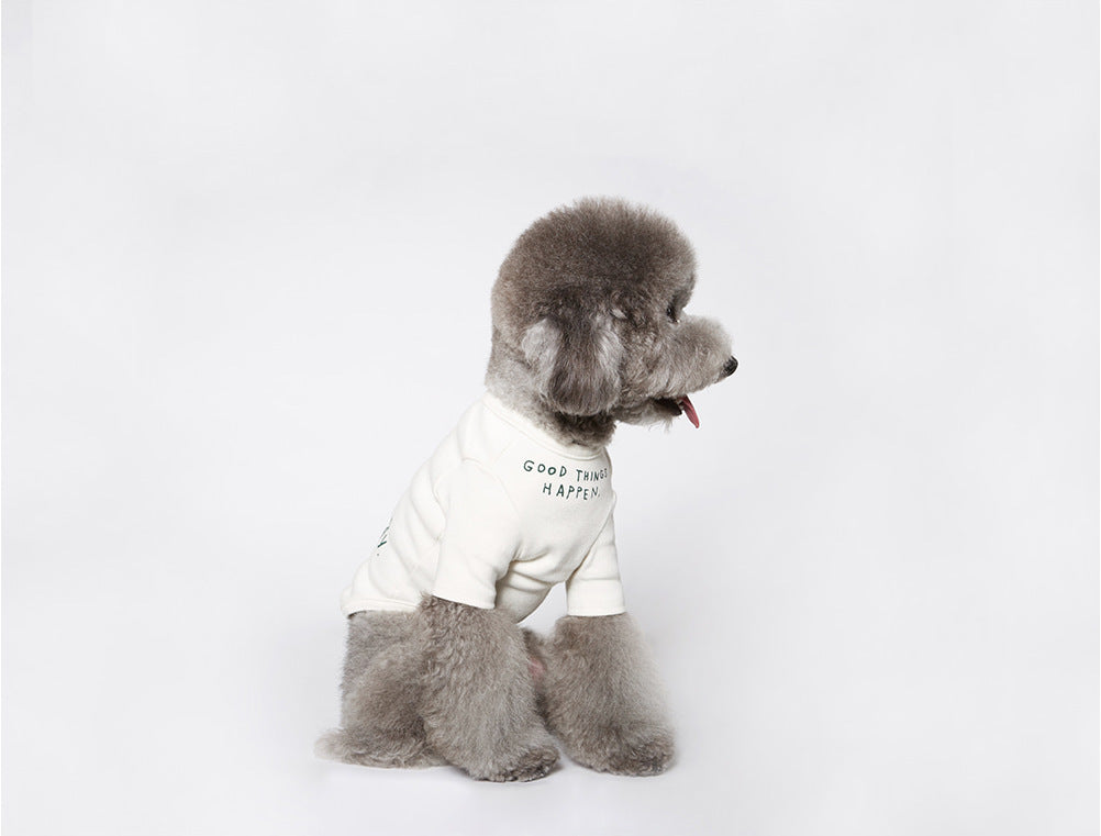 HKM-434451 Wind Letter Print Cotton T-Shirt for Dogs in Dark Green and Beige
