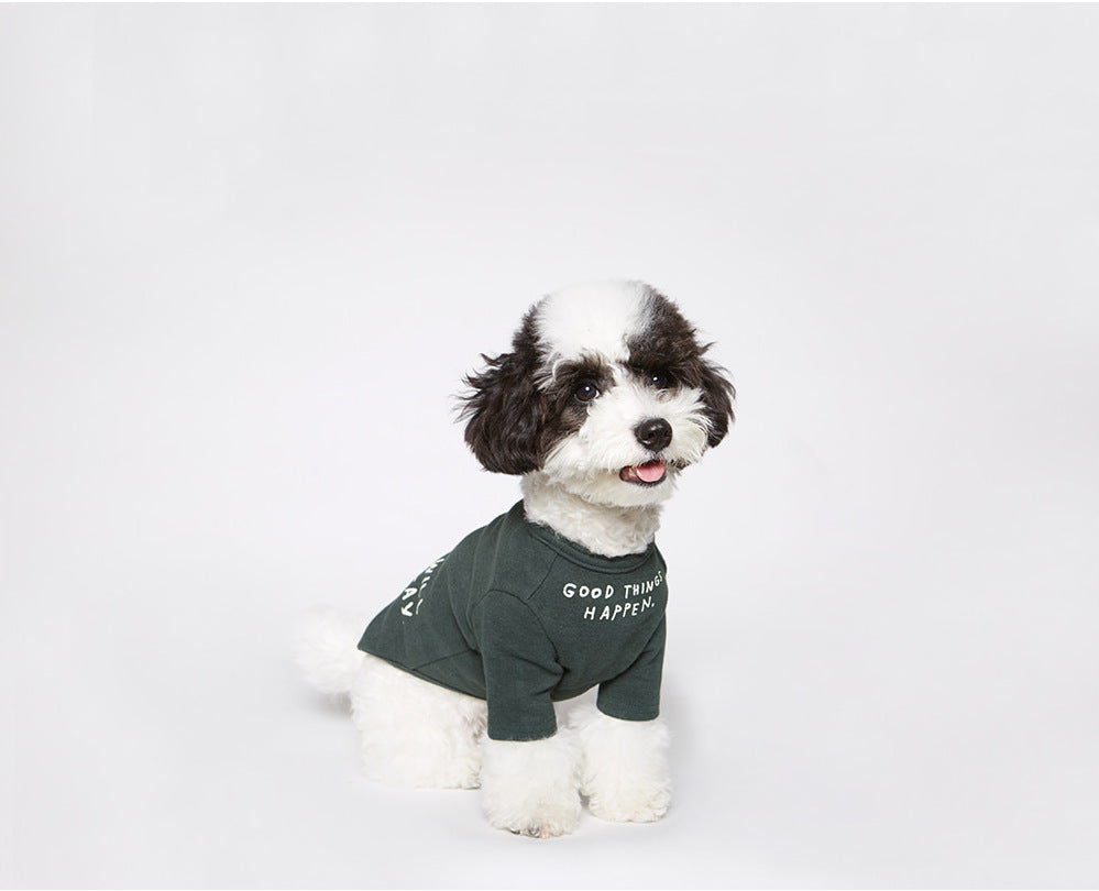 HKM-434451 Wind Letter Print Cotton T-Shirt for Dogs in Dark Green and Beige
