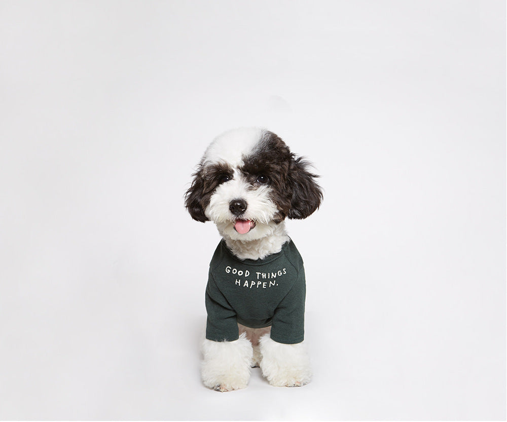 HKM-434451 Wind Letter Print Cotton T-Shirt for Dogs in Dark Green and Beige