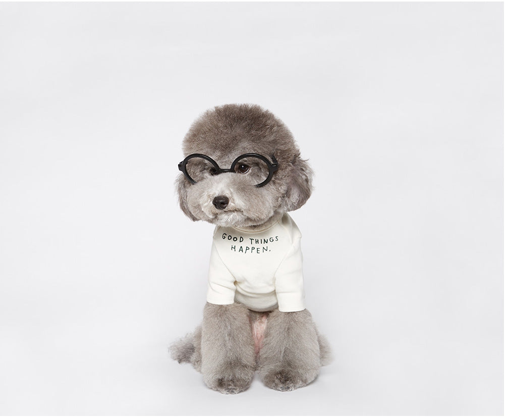 HKM-434451 Wind Letter Print Cotton T-Shirt for Dogs in Dark Green and Beige