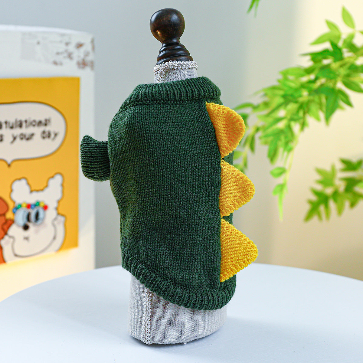 HKM-434643 Dinosaur Sweater for Dogs in Green and Yellow – Warm and Comfortable Pet Clothing