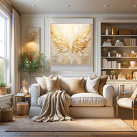 HKM-434771 Handmade Abstract Golden Angel Wings Canvas Art - Unique Oil Painting for Modern Home Decor