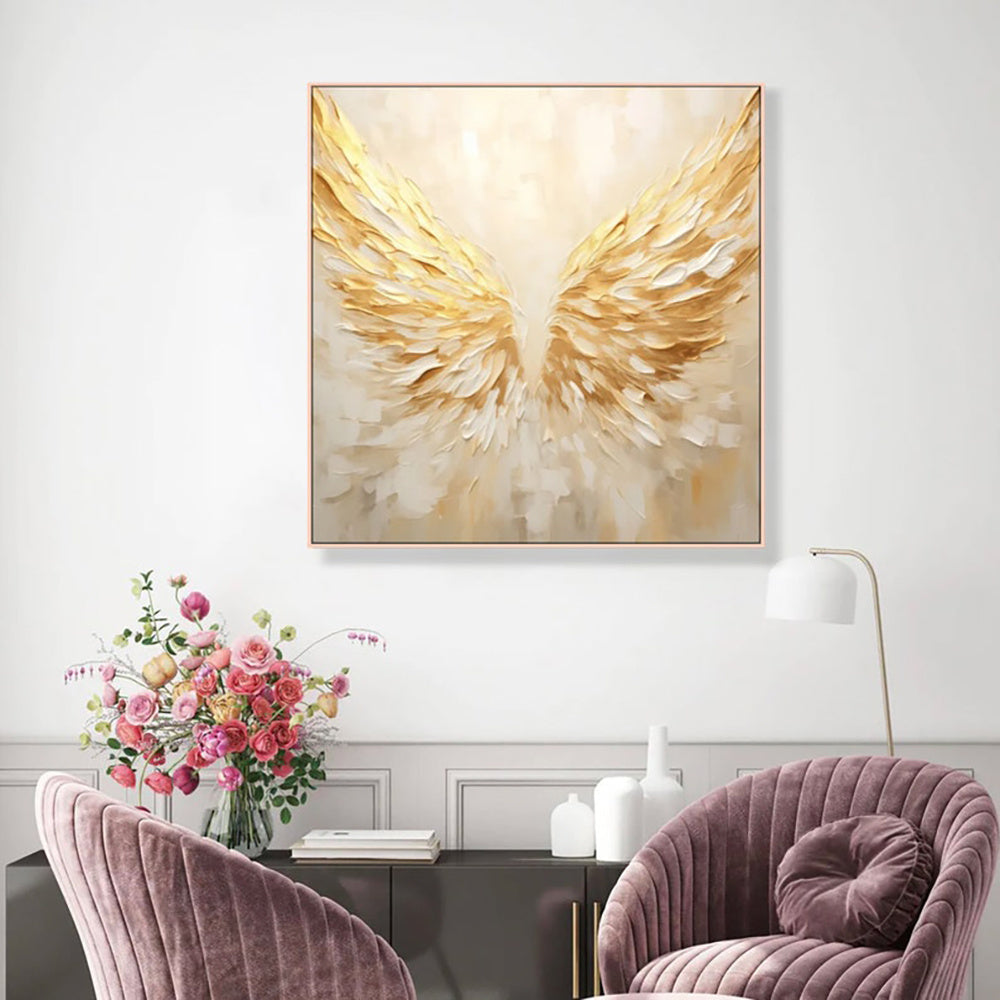 HKM-434771 Handmade Abstract Golden Angel Wings Canvas Art - Unique Oil Painting for Modern Home Decor